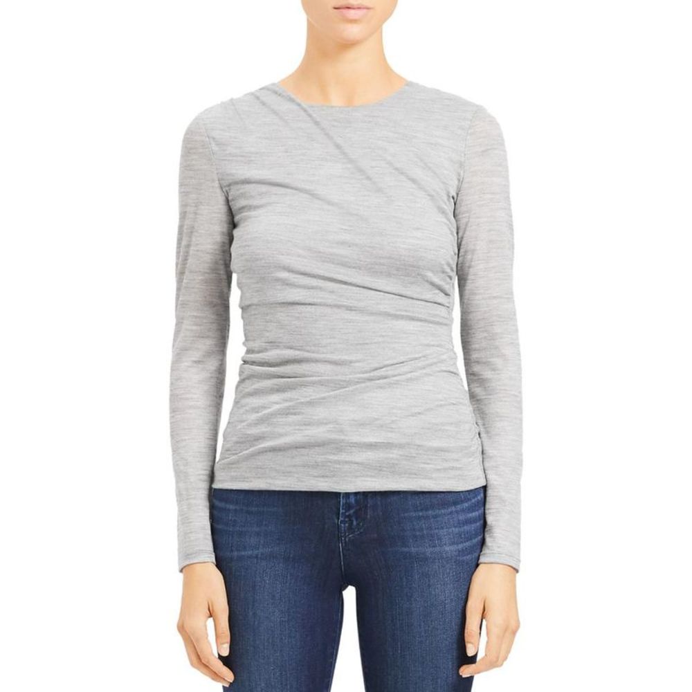 Theory Womens Gray Gathered Twist Knit T-Shirt Top Imperfections